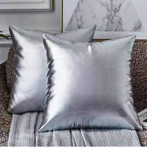 Brawarm Faux Leather with Silver Foil Metallic Shiny Print  Pillow Cover Sham